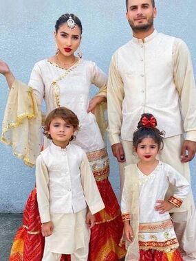 Kids Festive Traditional Outfit by - Cream & Red Pakistani Indian wedding